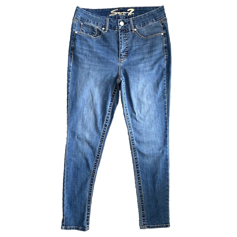 Seven 7 Jeans Tummyless High Rise Skinny Dark Blue Size 10 Large EUC